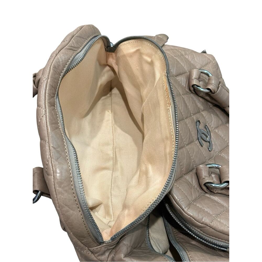 Chanel Lady Braid Bowler Bag  Distressed Lambskin Taupe Quilted Satchel 13” - Picture 8 of 11